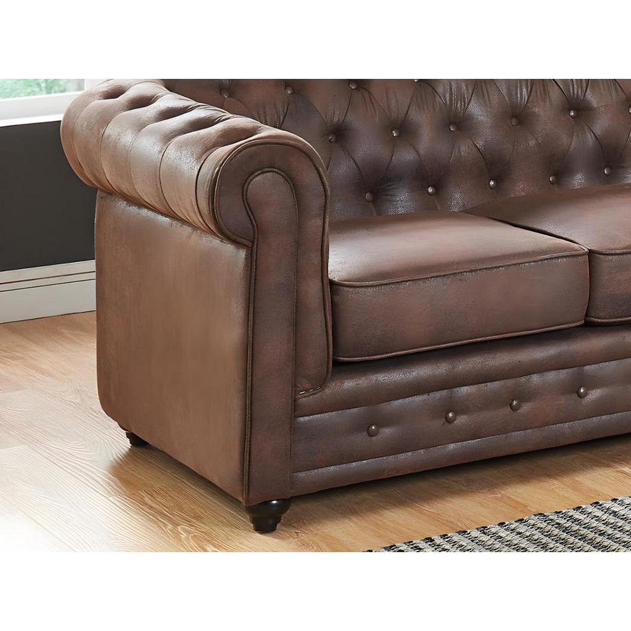 Vente-unique Divano CHESTERFIELD 3 posti in microfibra aspetto cuoio invecchiato  