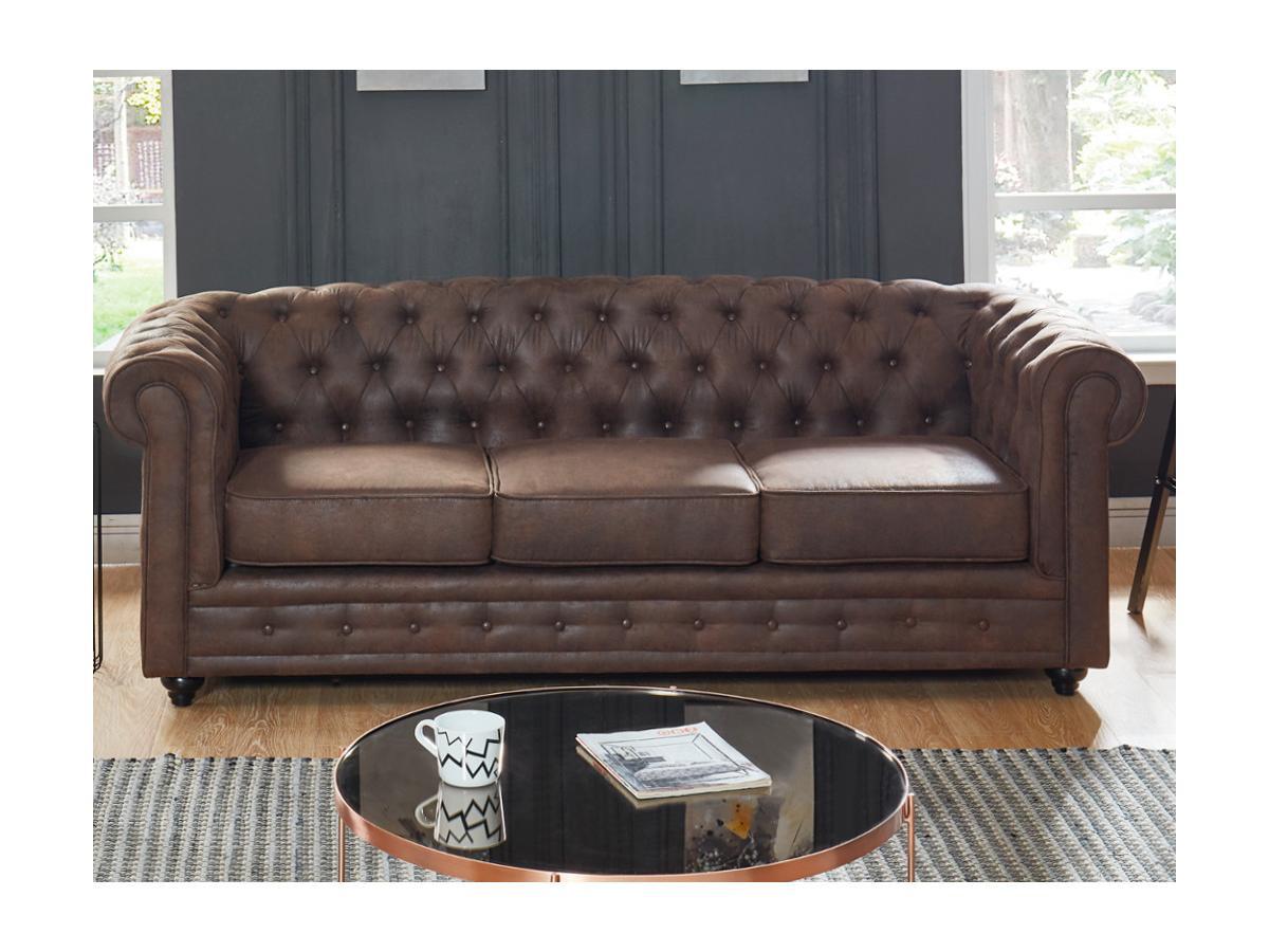 Vente-unique Sofa 3Sitzer Microfaser VintageLook CHESTERFIELD  