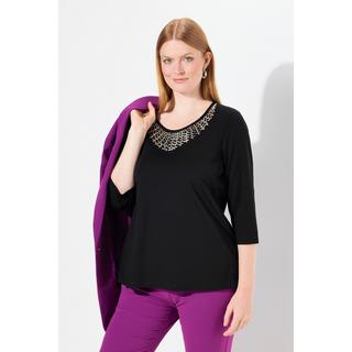 Ulla Popken  Shirt, Collier-Verzierung, Classic, Rundhals, 3/4-Arm 