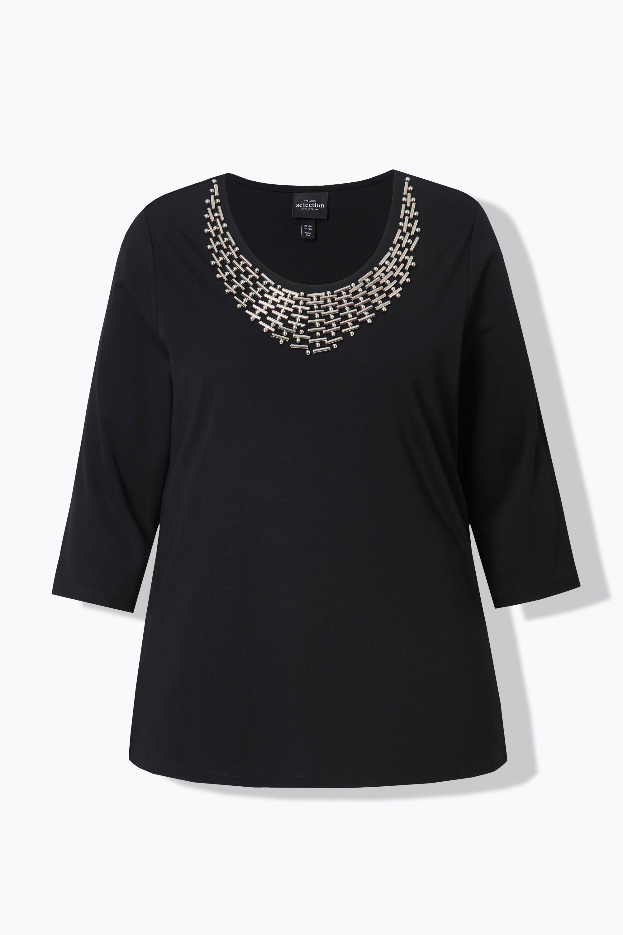 Ulla Popken  Shirt, Collier-Verzierung, Classic, Rundhals, 3/4-Arm 