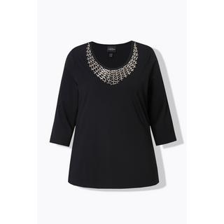 Ulla Popken  Shirt, Collier-Verzierung, Classic, Rundhals, 3/4-Arm 