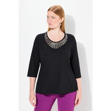 Ulla Popken  Shirt, Collier-Verzierung, Classic, Rundhals, 3/4-Arm 