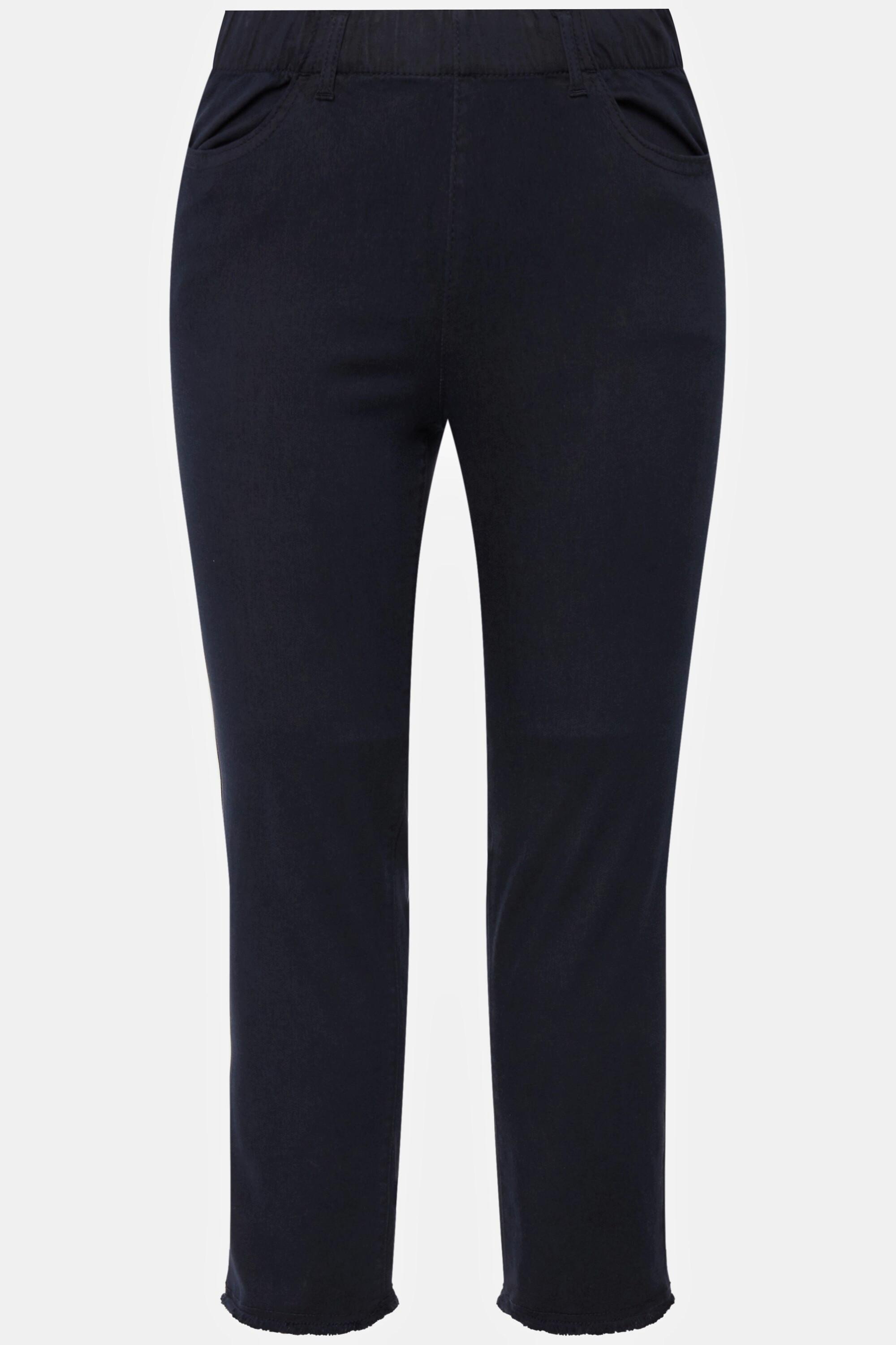 Ulla Popken  Pantalon 7/8 Sienna. Jambe étroite et ourlet frangé 