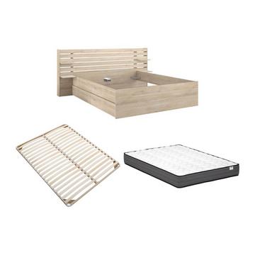 Letto 180 x 200 cm Con vani portaoggetti Naturale + Rete a doghe + Materasso  - TENALIA