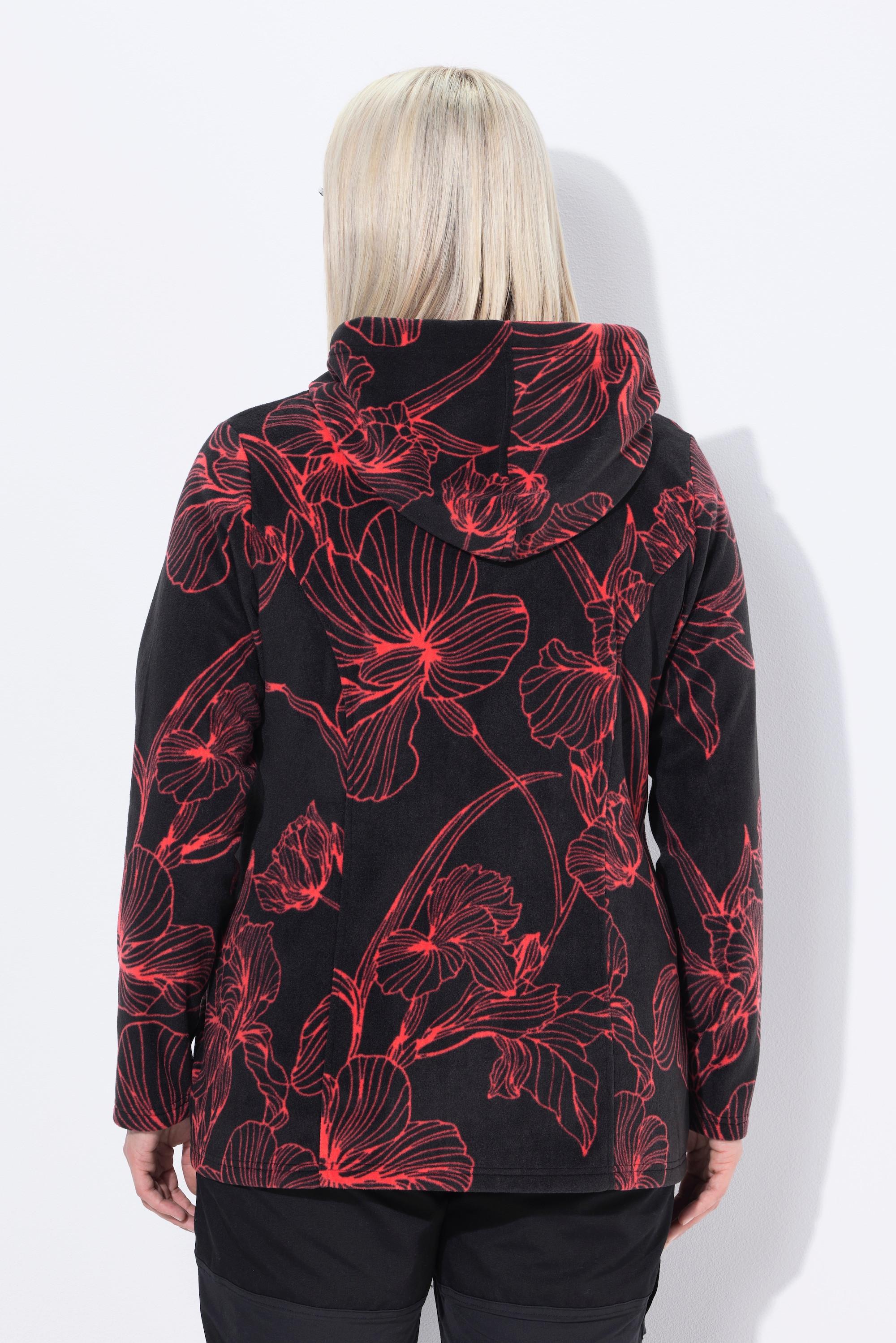 Ulla Popken Giacca in Pile Fantasia Floreale Cappuccio Maniche Lunghe  