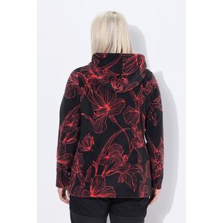 Ulla Popken Giacca in Pile Fantasia Floreale Cappuccio Maniche Lunghe  