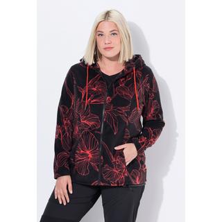 Ulla Popken Giacca in Pile Fantasia Floreale Cappuccio Maniche Lunghe  