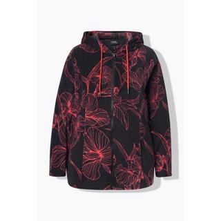 Ulla Popken Giacca in Pile Fantasia Floreale Cappuccio Maniche Lunghe  