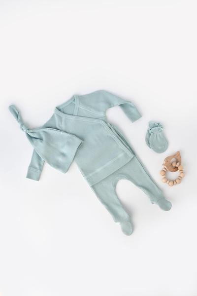 BabyCosy Organic  4 Stk Set, Hose, T-shirt, Mütze, Fausthandschuhe 