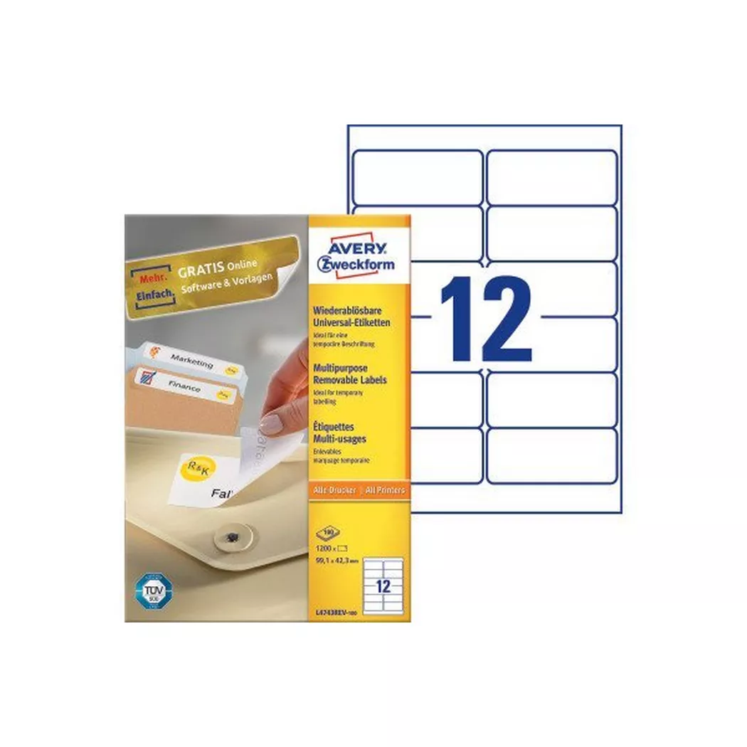 Avery Zweckform - AVERY ZWECKFORM Universaletiketten 99,1x42,3mm, 1200St., One Size, Weiss