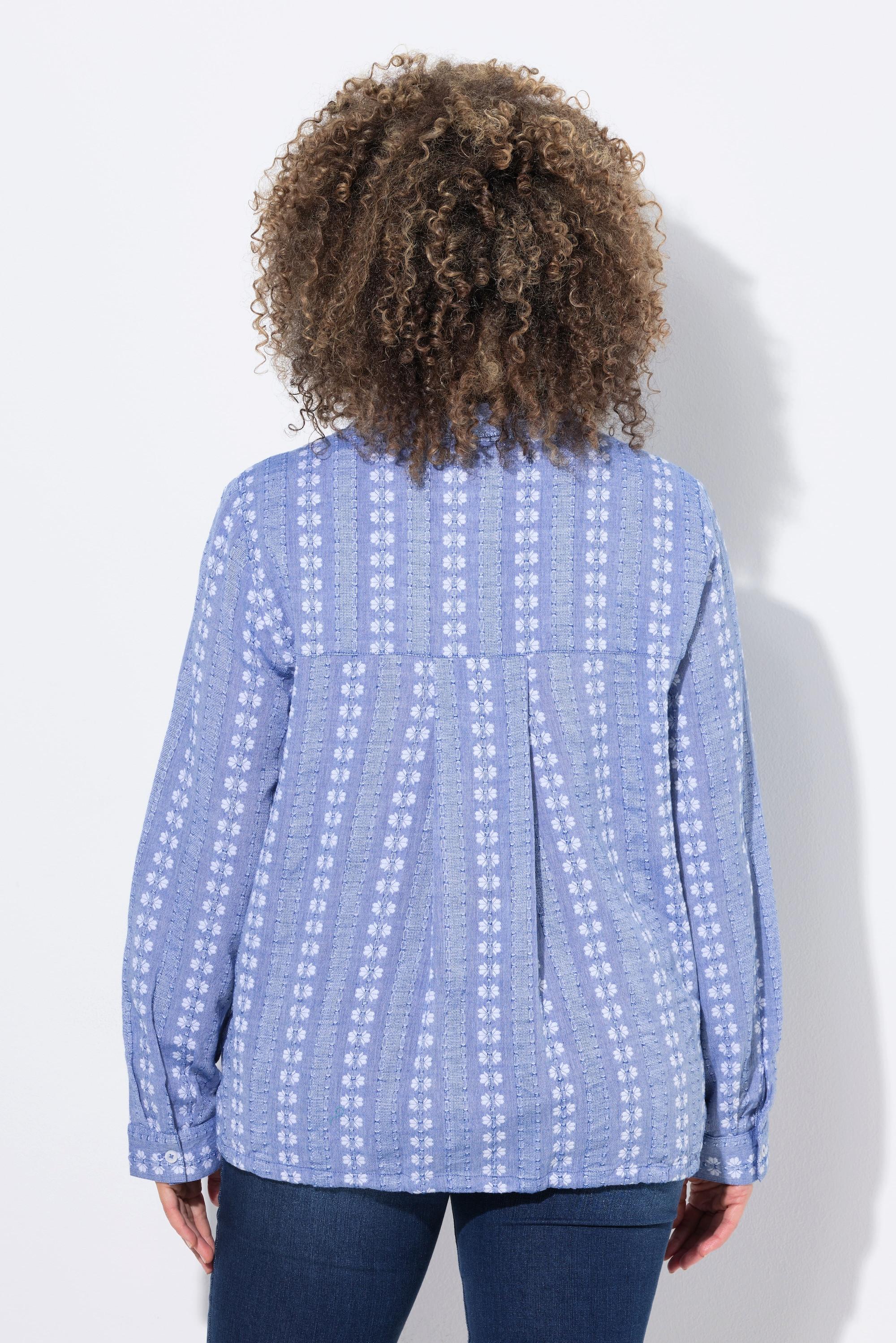 Ulla Popken Camicetta Laccetto Colletto da Camicia Maniche Lunghe  