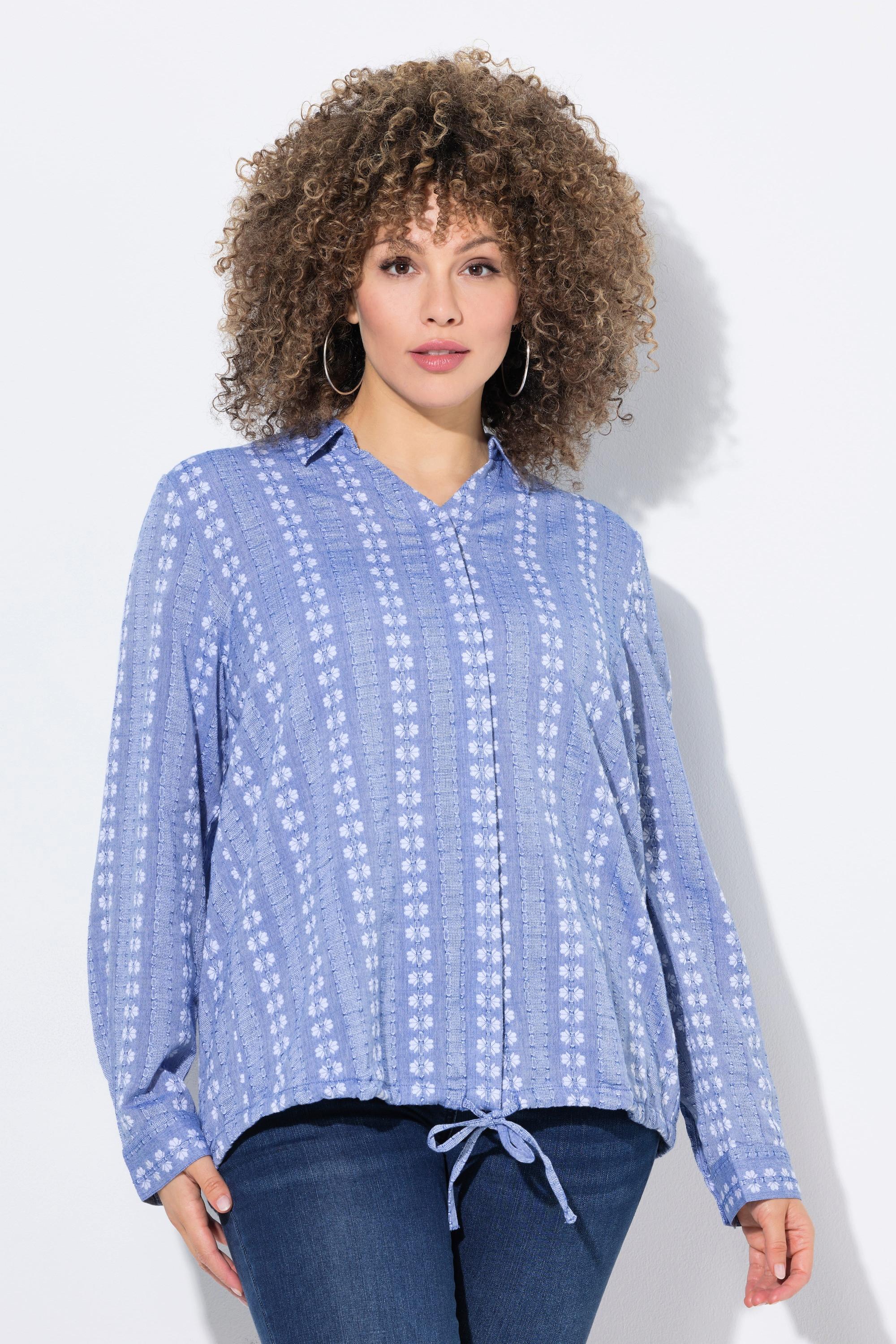 Ulla Popken Camicetta Laccetto Colletto da Camicia Maniche Lunghe  