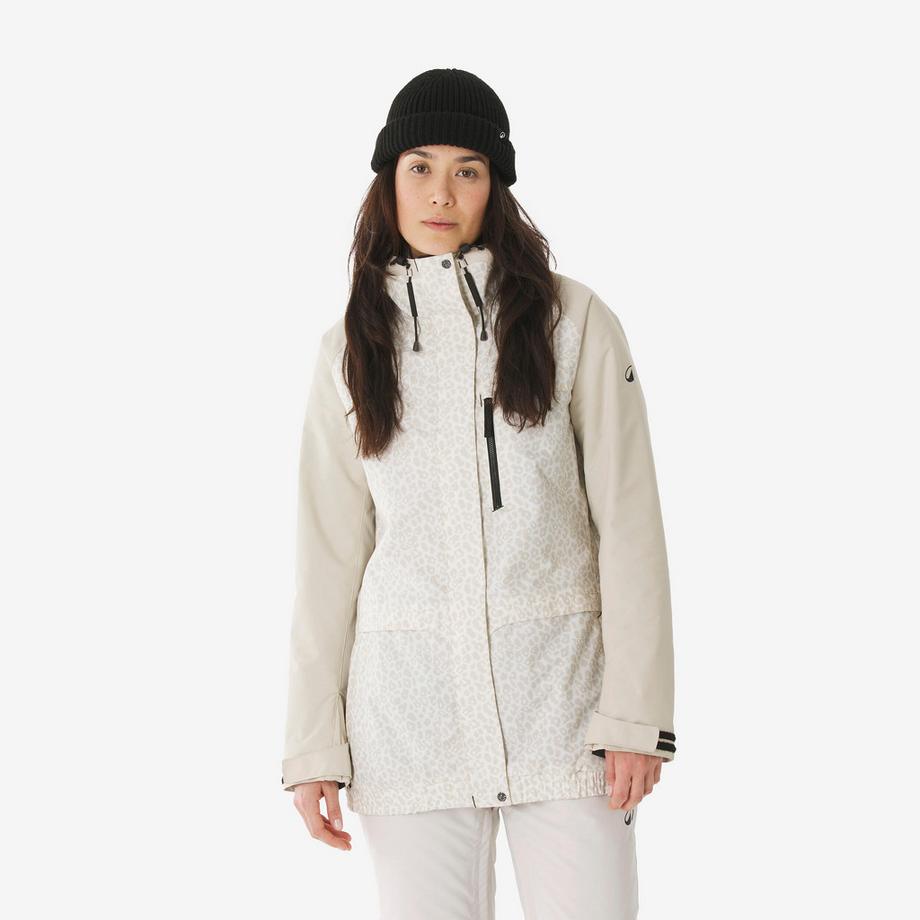 Veste de ski et snowboard longue et chaude femme, 500 long beige