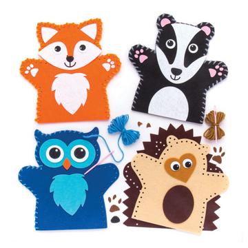 Forest animals hand puppets sewing sets for children - pack of 4, doll craft set for sewing for children, assorted