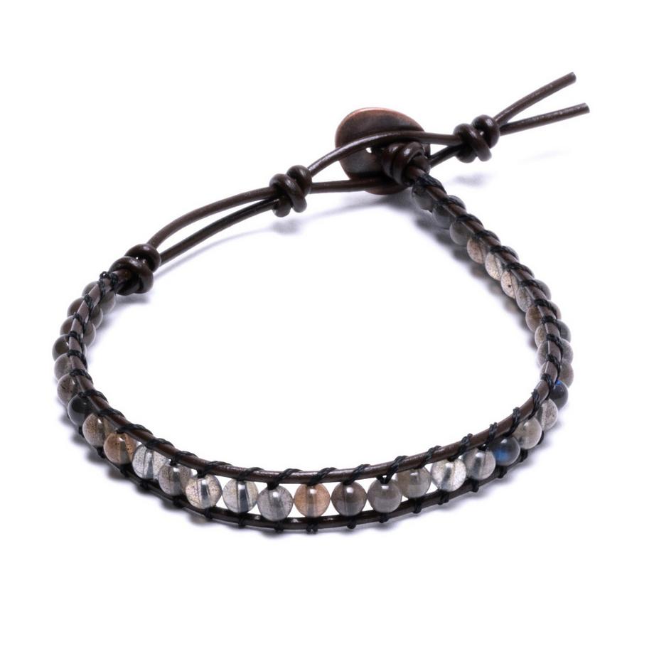 Balibay  Bracelet en cuir Ceylin avec pierres de labradorite de 4 mm 