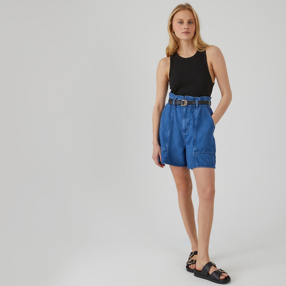 La Redoute Collections  Paperbag-Shorts aus Light-Denim mit Lyocell 