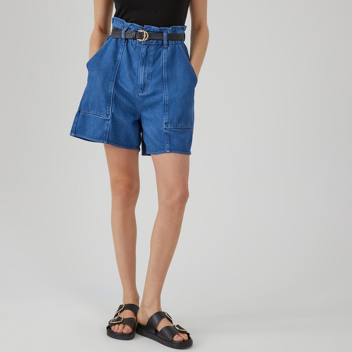 La Redoute Collections  Paperbag-Shorts aus Light-Denim mit Lyocell 