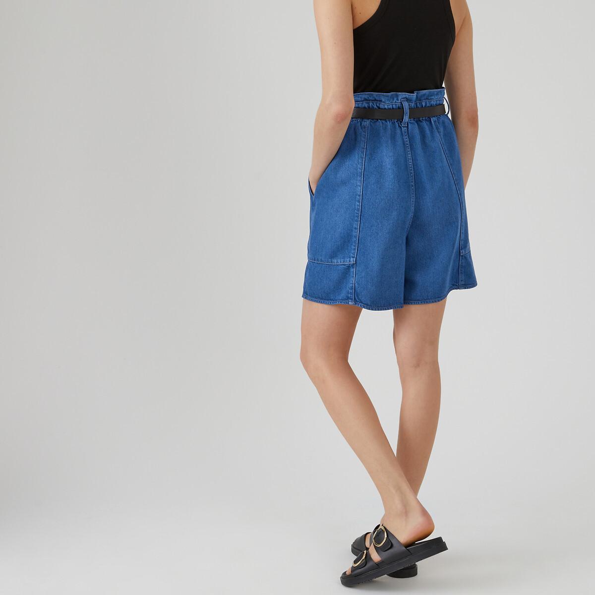 La Redoute Collections  Paperbag-Shorts aus Light-Denim mit Lyocell 