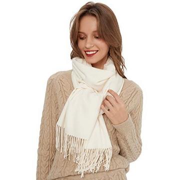 Écharpe chaude hiver automne en coton uni avec glands/franges, plus de 40 couleurs unies et à carreaux Pashmina xl écharpes crème blanc pas blanc pur
