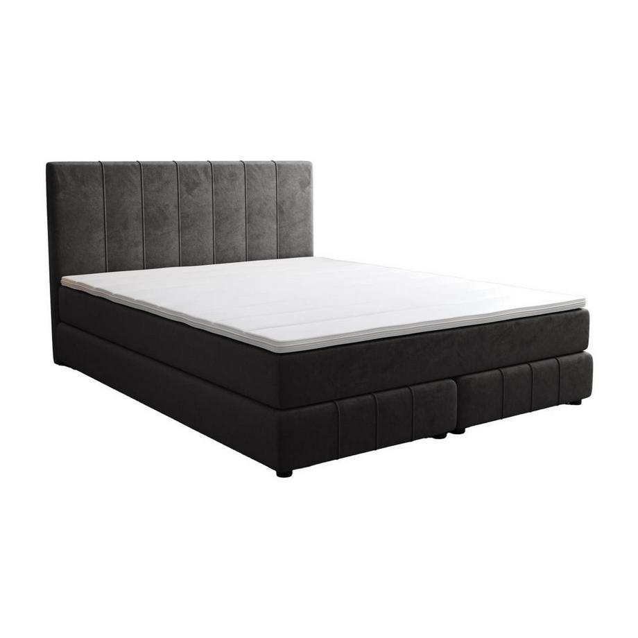 Ysmée Boxspringbett mit Kopfteil + Lattenrost + Matratze + Topper - 180 x 200 cm - Samt - Anthrazit - HIDA von YSMÉE  
