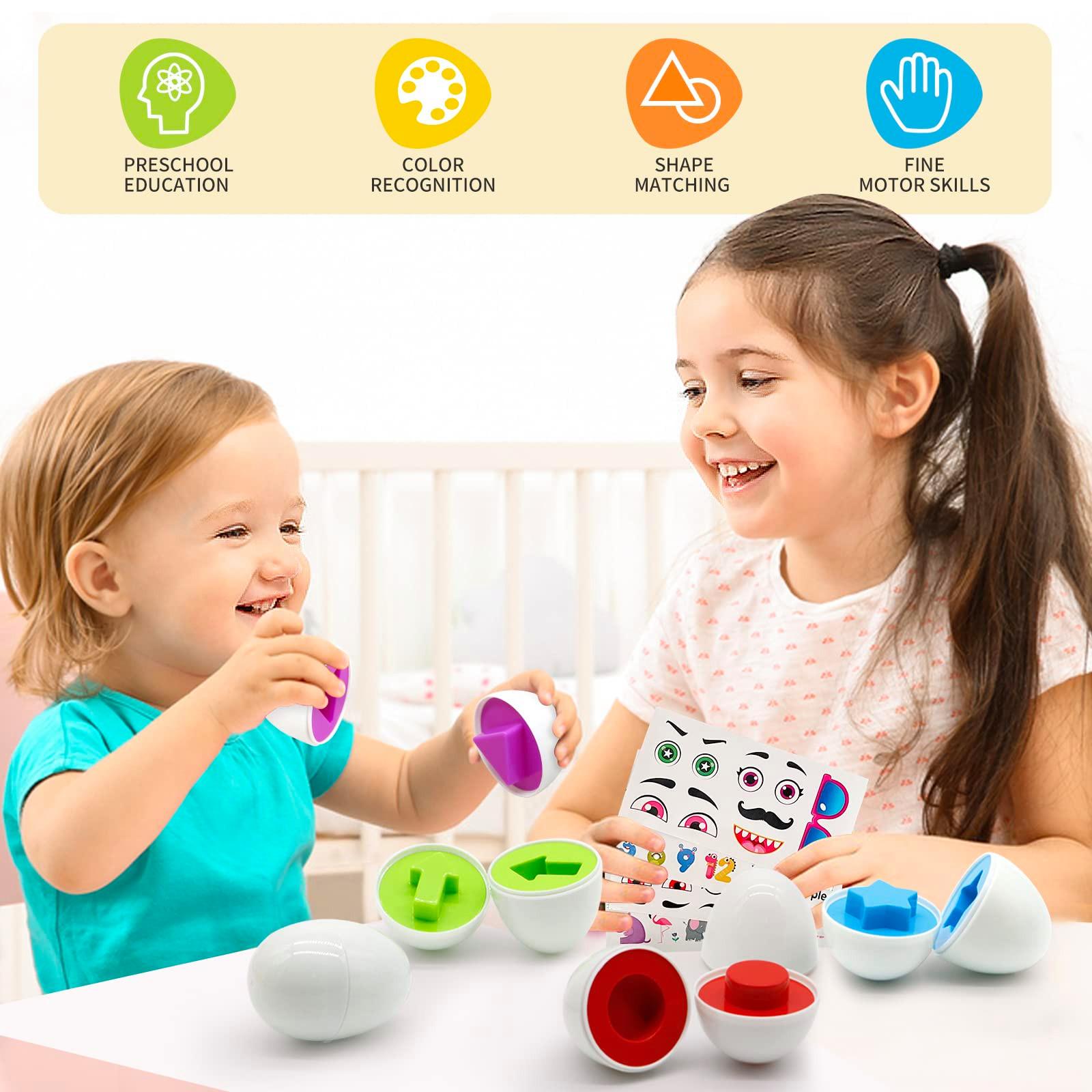 Activity-board  Oeufs à associer pour les tout-petits, jouets en forme d'oeufs, 6 oeufs de reconnaissance de couleurs et de formes, apprentissage précoce de la motricité fine 