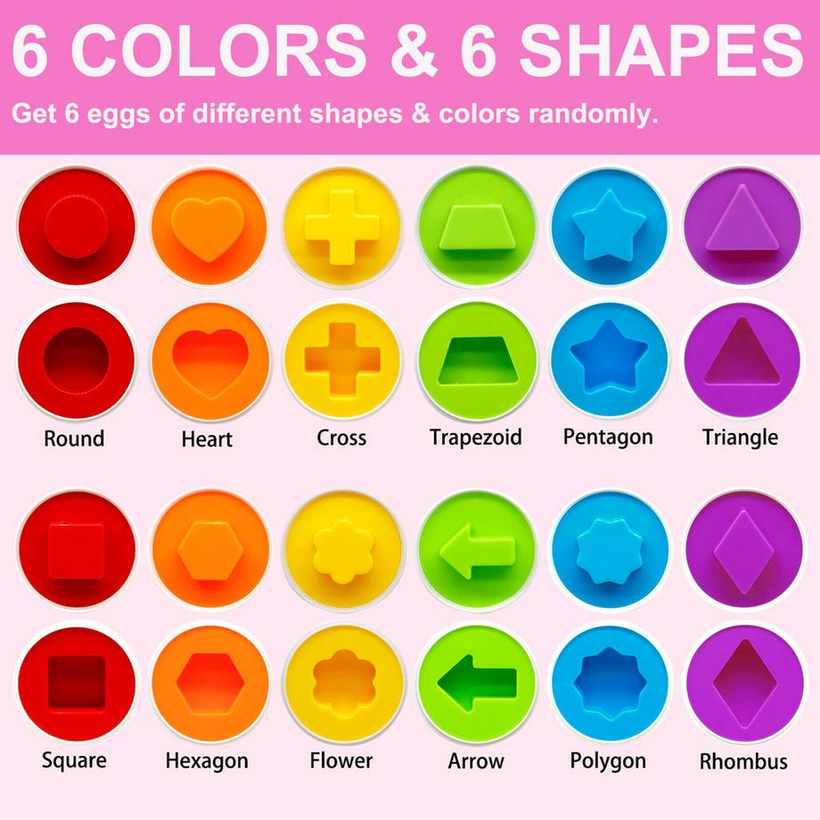 Activity-board  Matching Eggs für Kleinkinder, Ei Spielzeug 6 Pcs Farbe & Form Sortierung Anerkennung Eier, frühes Lernen Feinmotorik Skill 