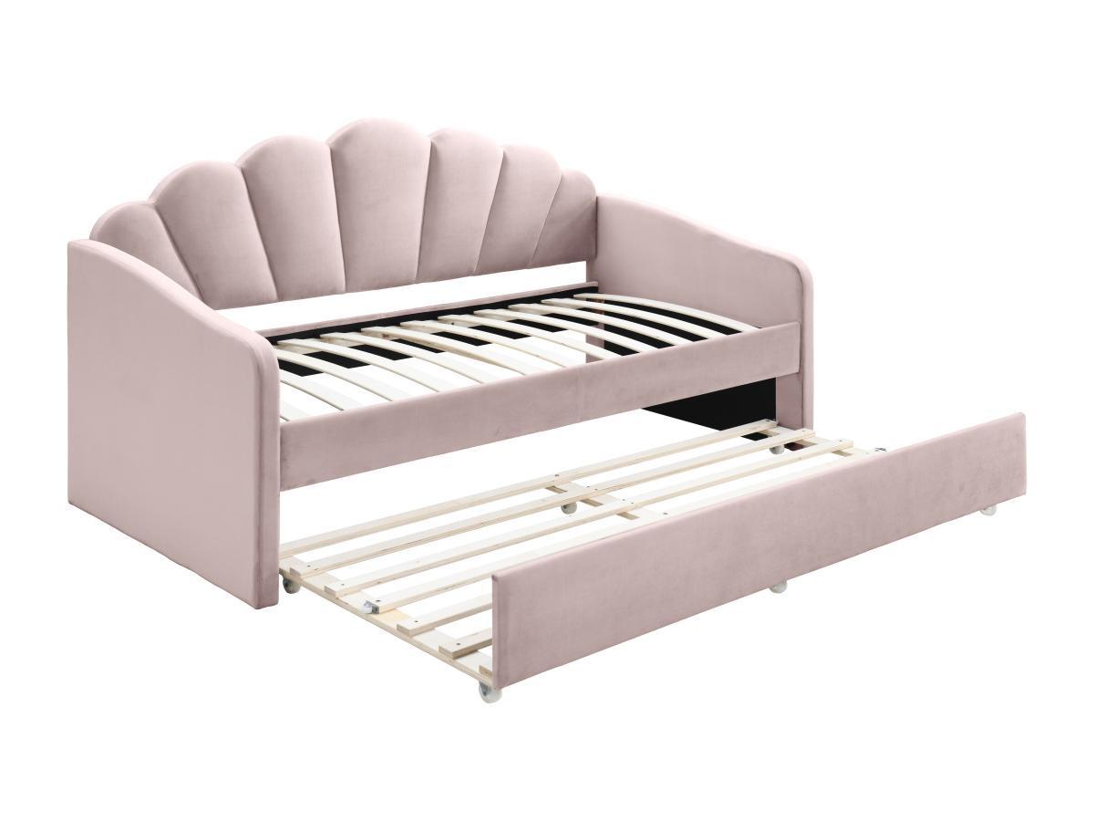 Vente-unique Letto a scomparsa conchiglie 2 x 90 x 190 cm Velluto Rosa + Materasso - ELUSIA  