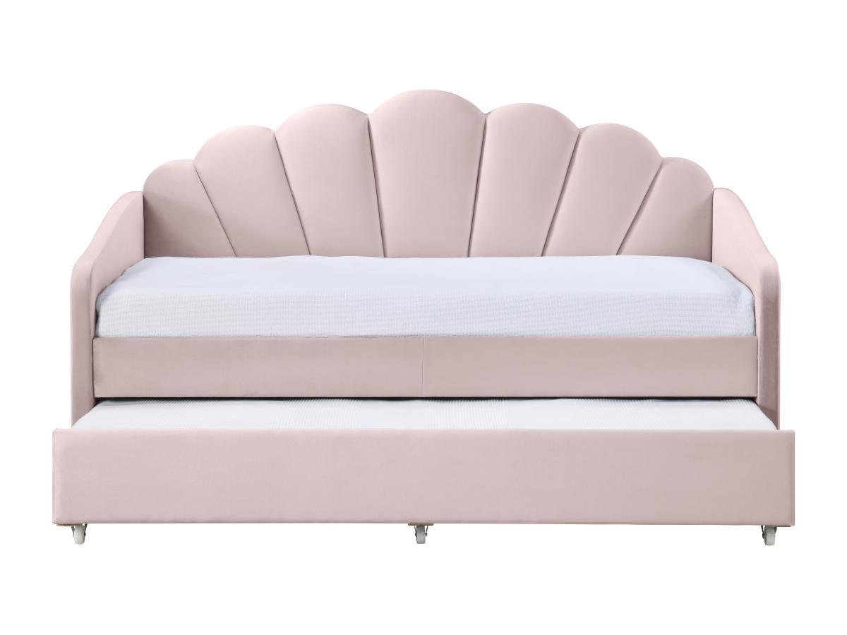 Vente-unique Ausziehbett Muschelform - 2 x 90 x 190 cm - Samt - Rosa + Matratze - ELUSIA  