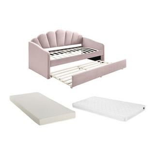 Vente-unique Lit gigogne coquillage 2 x 90 x 190 cm - Velours - Rose + Matelas - ELUSIA  