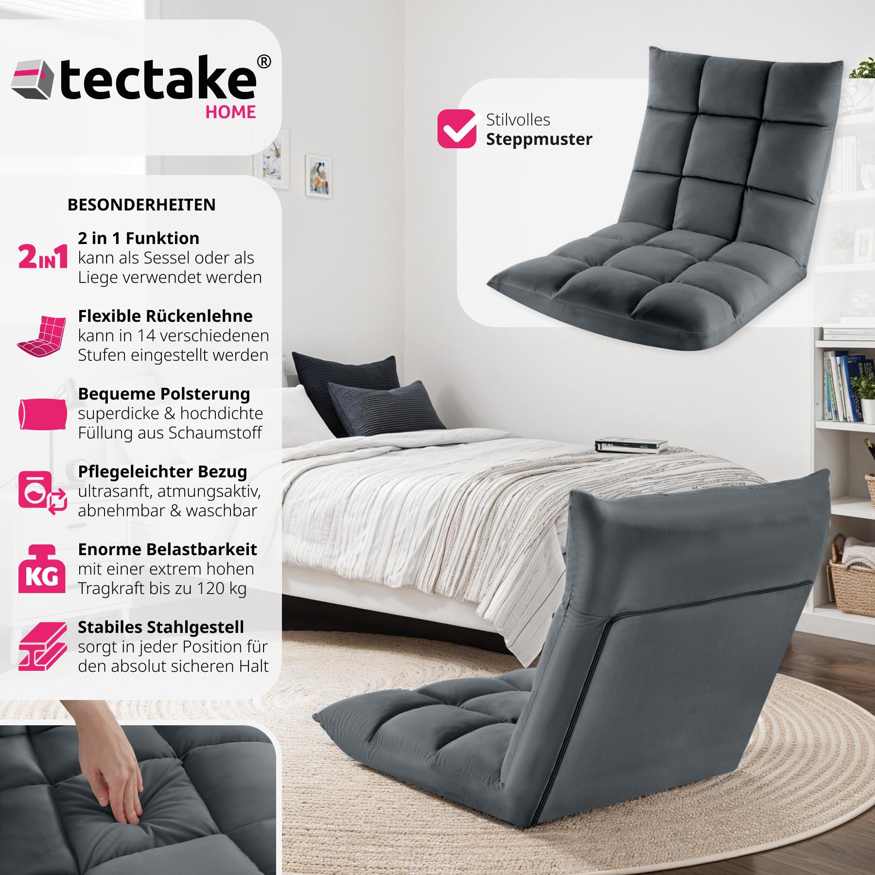 Tectake Relaxsessel Snooze, 2 in 1, Samt, 14-fach verstellbar  