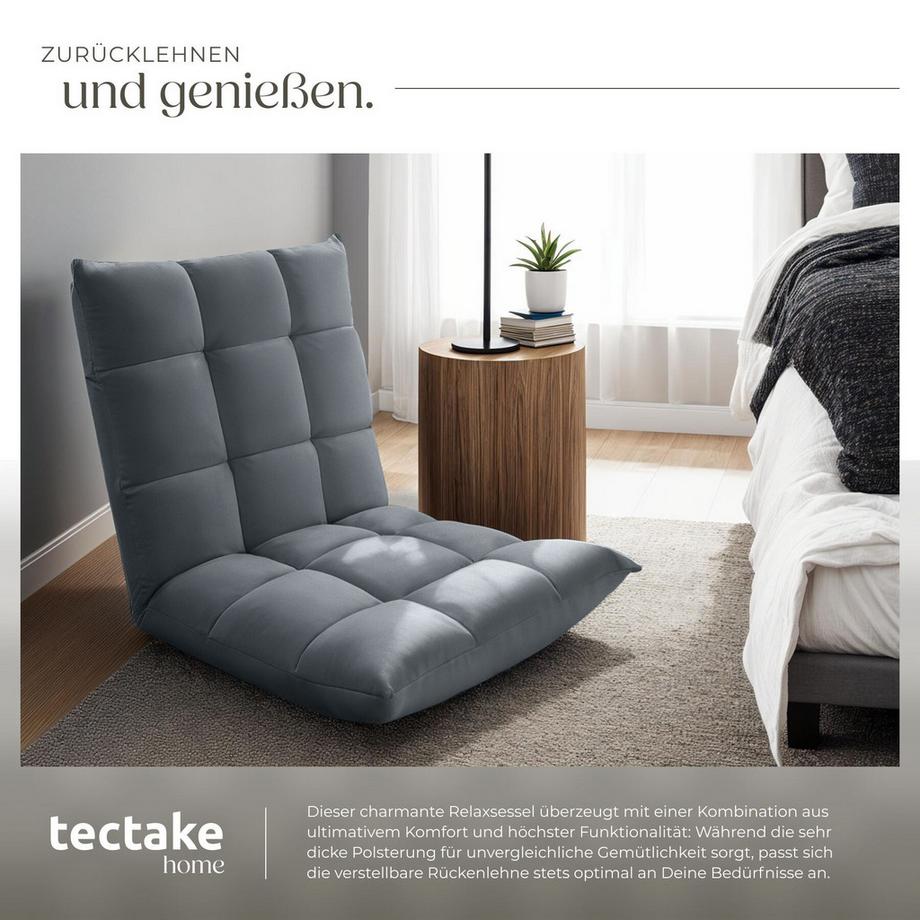 Tectake Fauteuil relax SNOOZE 2-en-1 comme fauteuil ou chaise longue, rembourré, avec revêtement en velours  