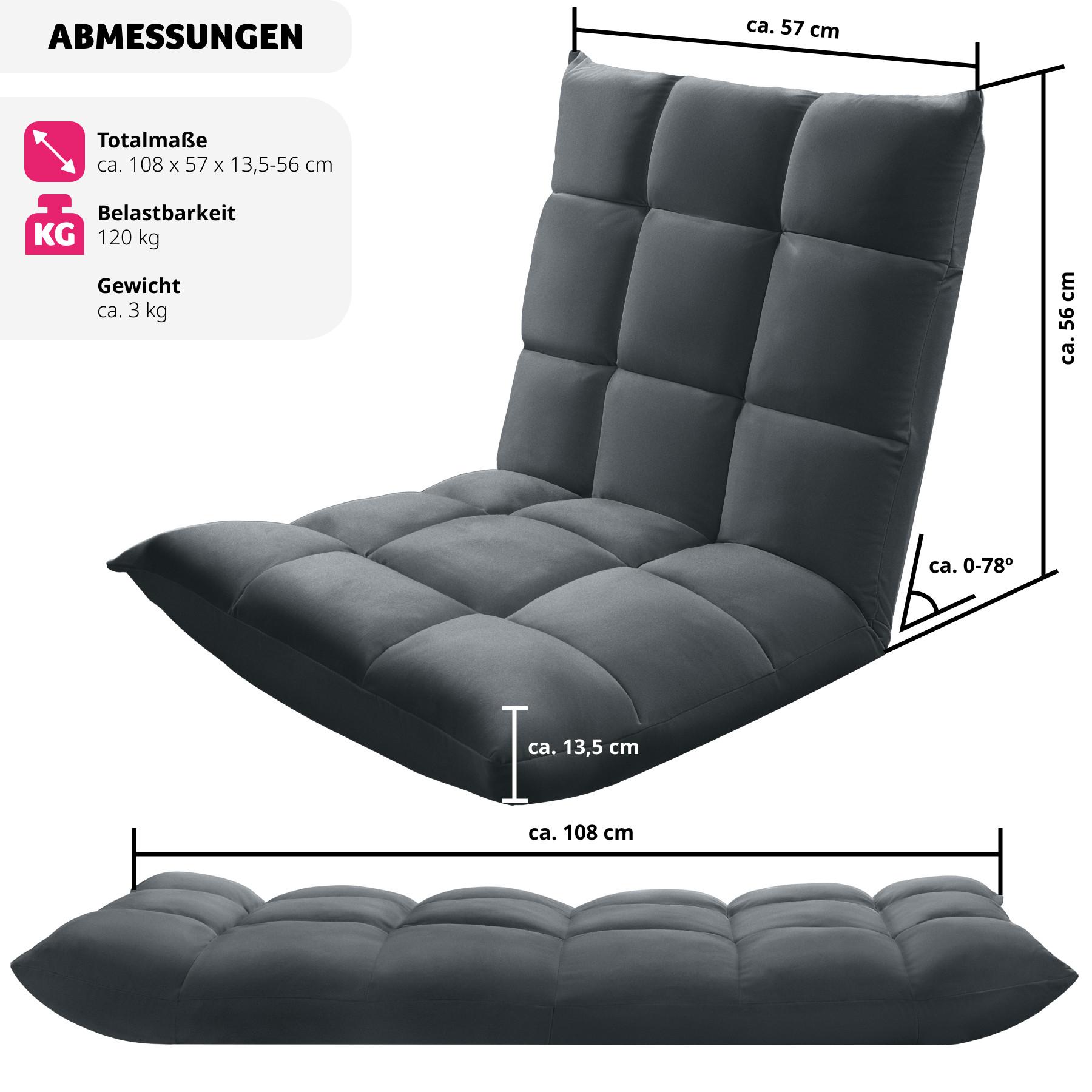 Tectake Relaxsessel Snooze, 2 in 1, Samt, 14-fach verstellbar  