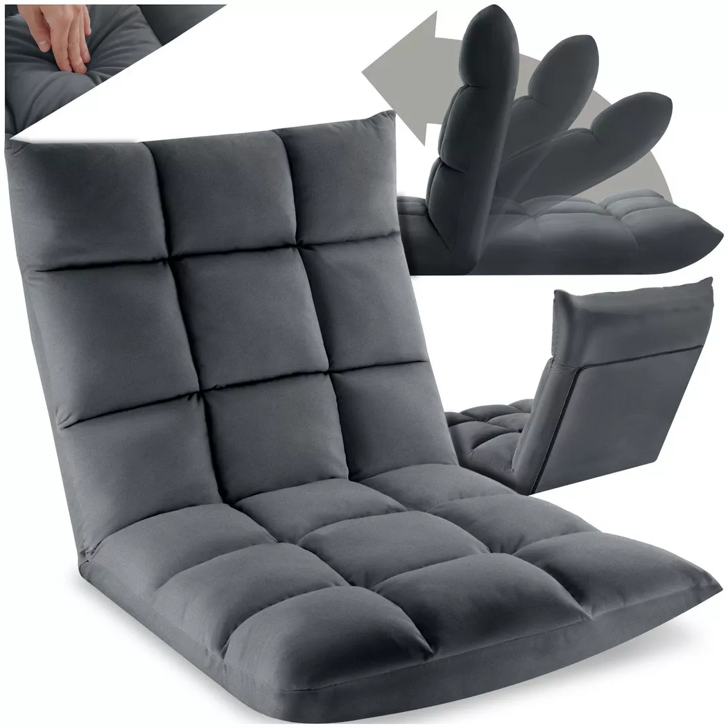 Tectake - Fauteuil relax Snooze, 2 en 1, velours, réglable en 14 positions - gris