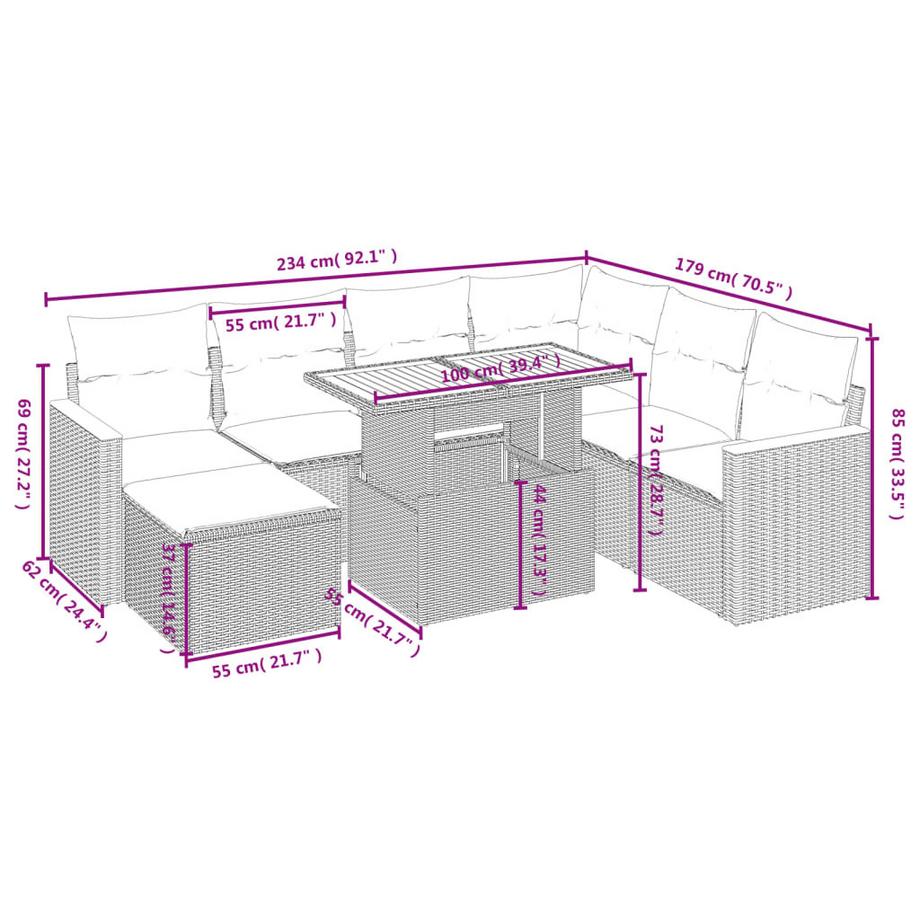 VidaXL Ensemble de canapés de jardin rotin synthétique  