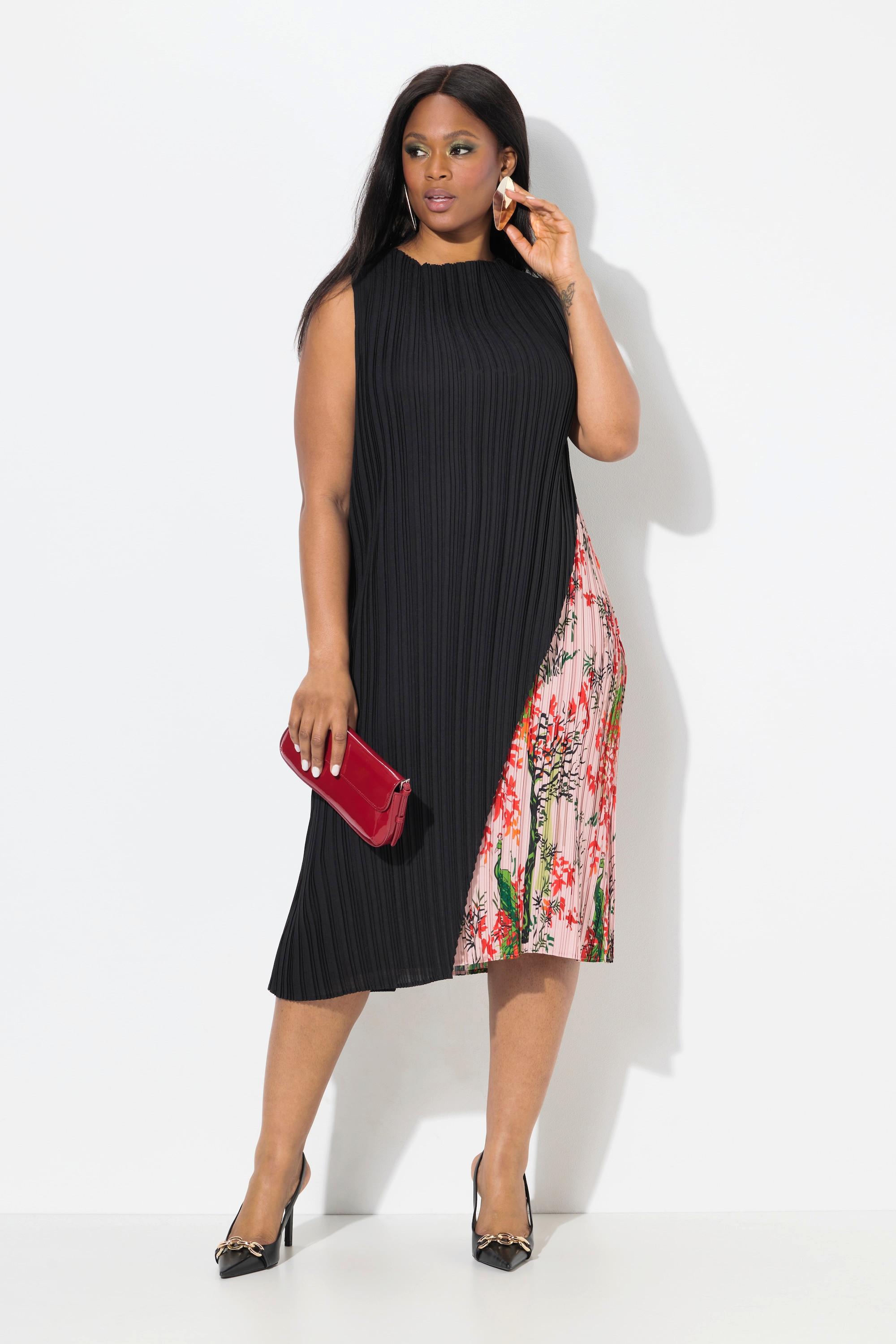 Ulla Popken Robe Midi Plissée Double Couche Col Rond Sans Manches  