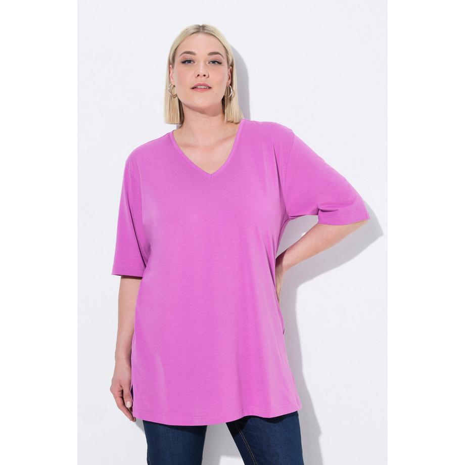 Ulla Popken Relaxed Fit V-Ausschnitt Halbarm T-Shirt  
