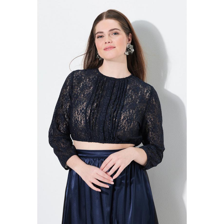 Ulla Popken Camicetta Dirndl pizzo elastico scollo rotondo maniche 3/4  