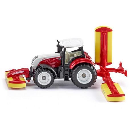 siku  1672, Steyr Traktor mit Pöttinger Mähwerkskombination, Metall/Kunststoff, Rot, Spielzeugfahrzeug für Kinder 