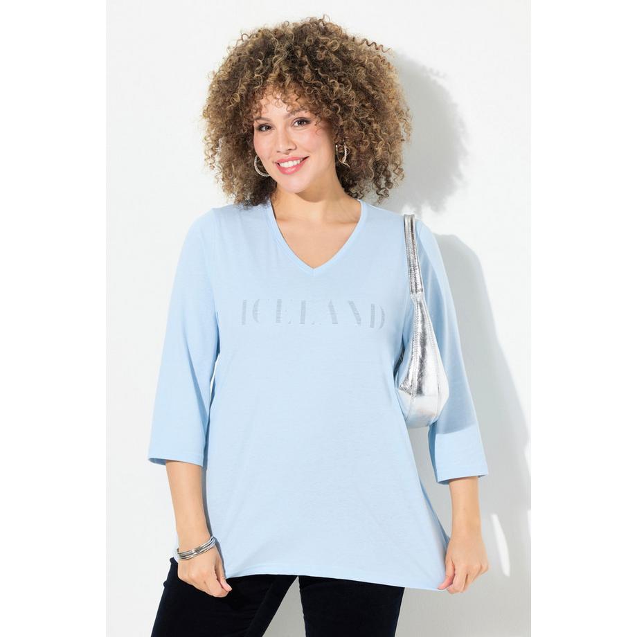 Ulla Popken Classic V-Ausschnitt 3/4-Arm Shirt mit Schriftmotiv  