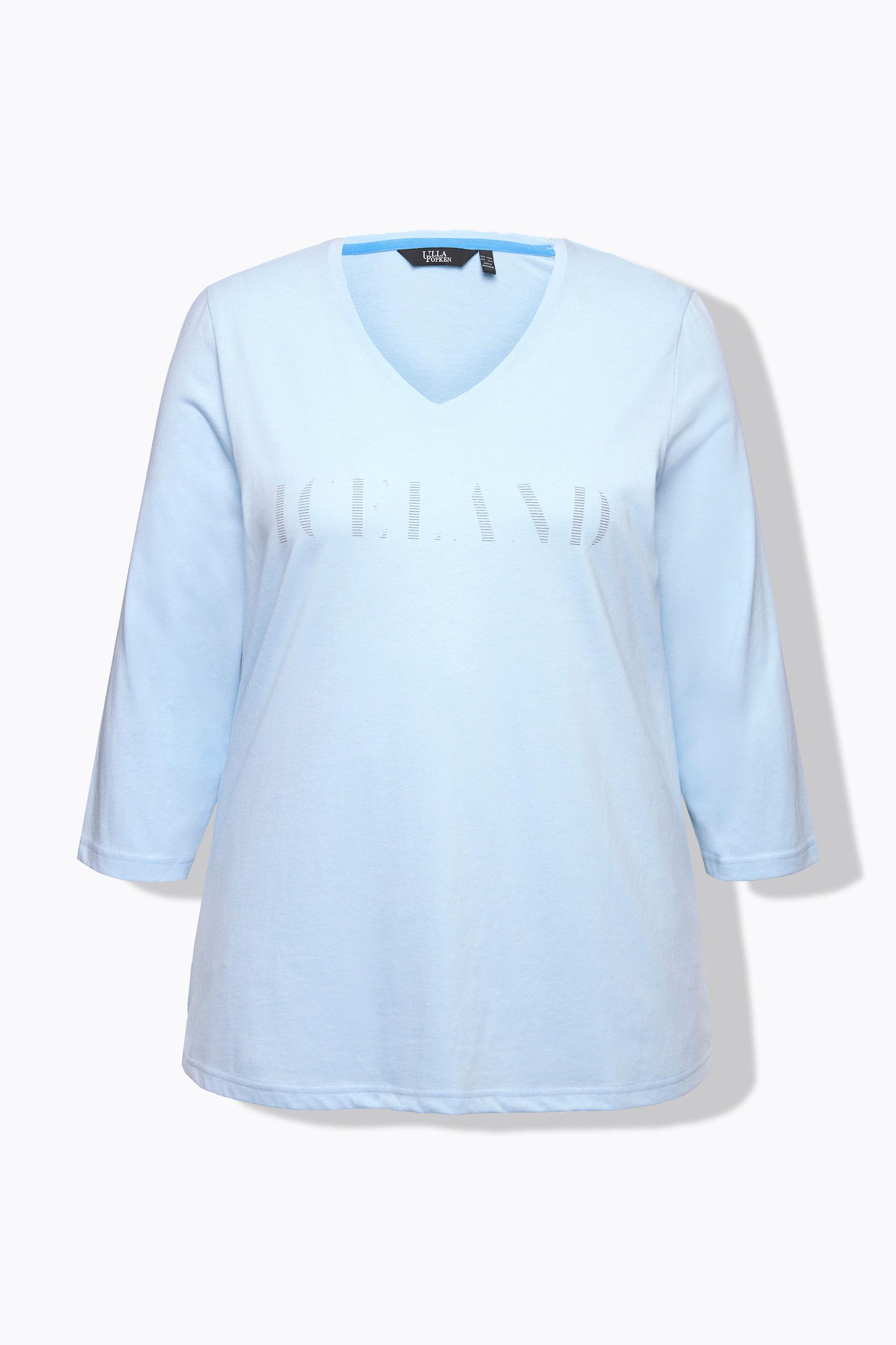 Ulla Popken  T-shirt imprimé. Coupe Classic Fit. Col en V et manches 3/4. 