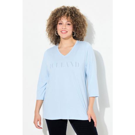 Ulla Popken  T-shirt imprimé. Coupe Classic Fit. Col en V et manches 3/4. 