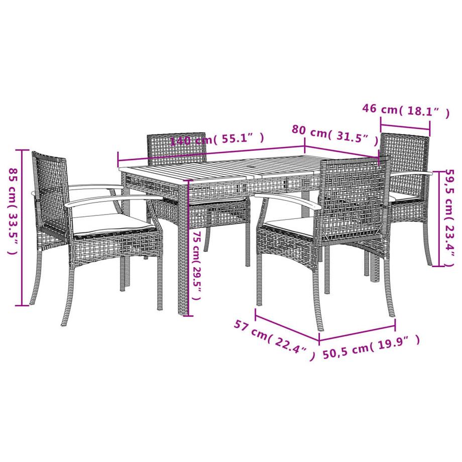 VidaXL set da pranzo da giardino Polirattan  