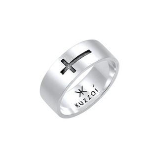 Kuzzoi  Bague Herren Bandring Glanz Kreuz Oxidiert 925 Silber 