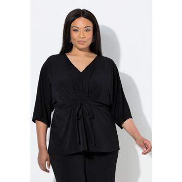 Maglia a kimono con cintura, scollo a V e maniche a 3/4