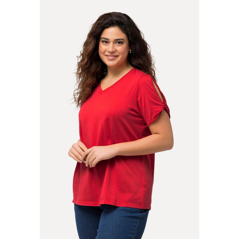 Ulla Popken T-Shirt Classica Scollo a V Mezza Manica con Bordo Decorativo  