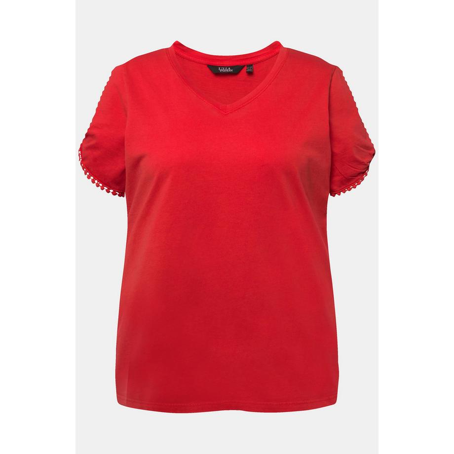 Ulla Popken T-Shirt Classica Scollo a V Mezza Manica con Bordo Decorativo  