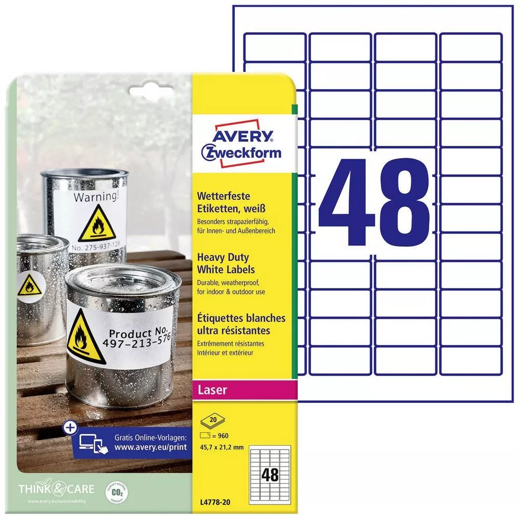 Avery-Zweckform – AVERY ZWECKFORM Etiketten 45,7×21,2mm, 960 Stk., One Size, Weiss
