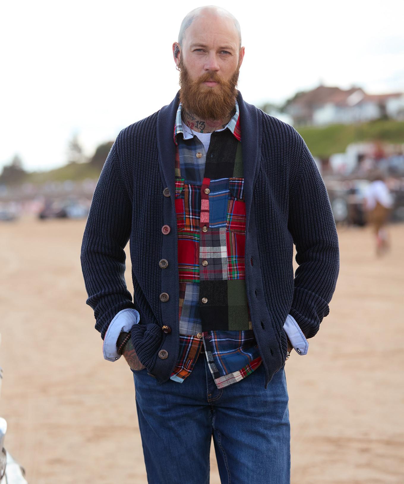 Joe Browns Cardigan Collo Sciarpa Bordo Azteco Effetto Usato  