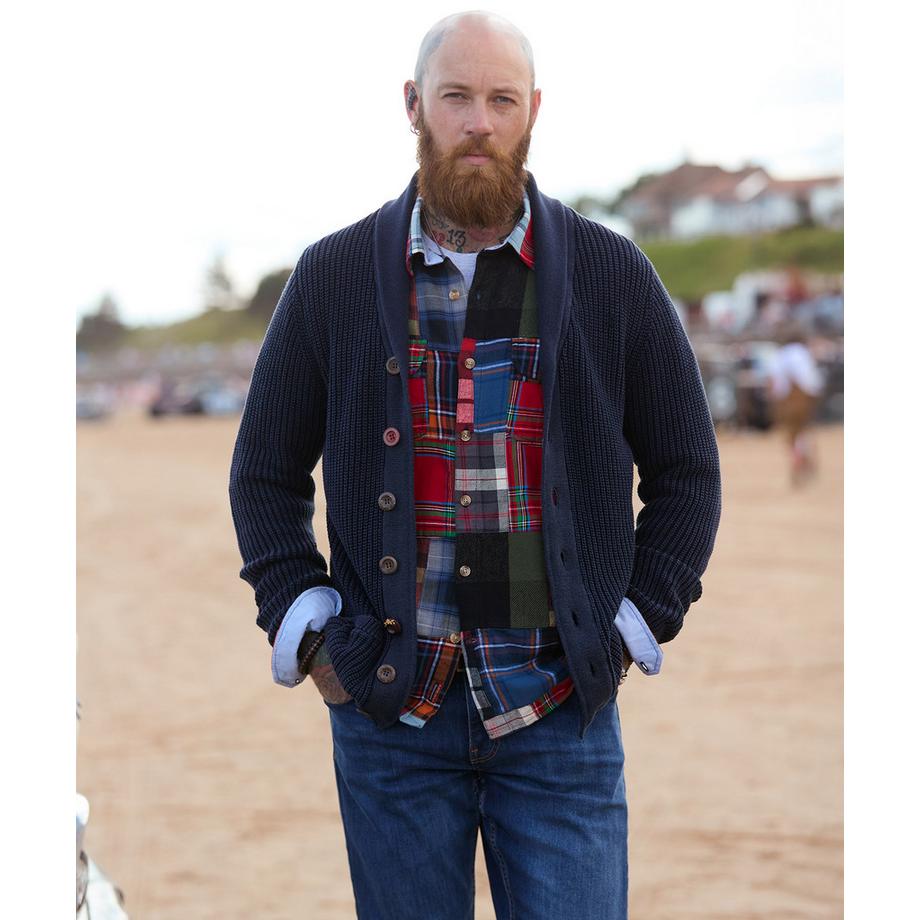 Joe Browns Cardigan Collo Sciarpa Bordo Azteco Effetto Usato  