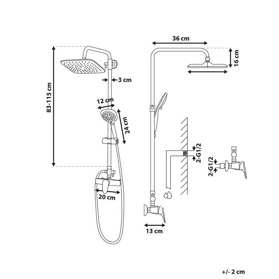 Beliani Duschsystem mit Mischbatterie und Regenbrause aus Messing Modern HOWICK  